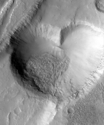 From Mars With Love The heart-shaped pit on Mars is about  kilometers  miles at its widest  NASAJPLMSSS