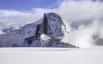 Frosty Half Dome from Glacier Point after a miserable night in a tent during a blizzard 