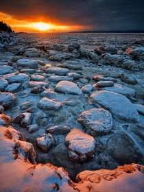 Frozen Saint Lawrence River sunset 