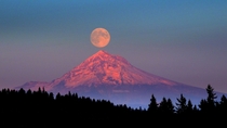 Full moon rising over Mt Hood 