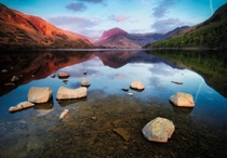 Gentle sunset gentle lake at Buttermere Lake District England 