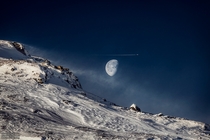 Gibbous Moon beyond Swedish Mountain - taken in Jmtland Sweden by Gran Strand - 