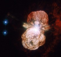 Gigantic lobes of gas and dust billowing from the supermassive star Eta Carinae at a speed of  million kmh 
