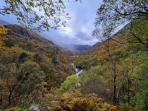 Glen Nevis valley in Scotland on the route up to Steall Falls 