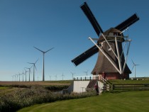 Goliath mill and wind turbines Eemshaven Netherlands 