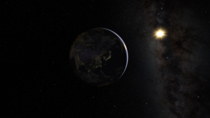 Google Maps screenshot of Night time Earth with the Sun and Milky Way in background 
