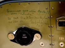 Graffiti left by CMP Michael Collins inside the spacecraft Columbia following Apollo  
