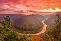 Grandview Fiery Sunrise New River Gorge West Virginia 