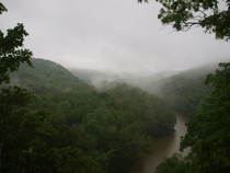 Green River Valley at Mammoth Cave National Park in Kentucky- Early morning mist rises from the forest floor May   X