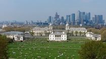 Greenwich London viewed from the Statue of General James Wolfe Canary Wharf in the background 