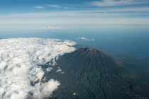 Gunung Agung volcano seen from the air Bali 