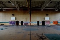 Gymnasium in abandoned Finney High School Detroit MI 