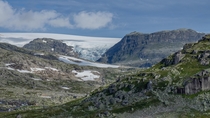 Hardangergjkulen glacier in the distance behind the mountains - Hardangervidda Western Norway 