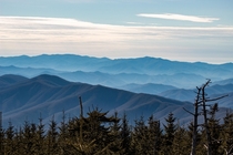 Haze over the Great Smoky Mountains as seen from the top of Clingmans Dome 