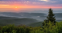 Hazy Sunrise Over the Appalachian Mountains Bear Rocks Preserve WV 