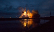 Headed for two orbits of planet Earth and a splashdown in the Pacific Orion blazed into the early morning sky on Friday at am ET The spacecraft was launched atop a United Launch Aliance Delta IV Heavy rocket from Cape Canaveral Air Force Station in Florid