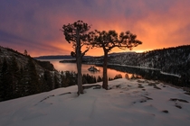 Heres my favorite shot from Emerald Bay Lake Tahoe Taken last week Roads were closed so I had to snowshoe the whole way in 