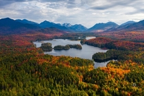 High peaks of Adirondacks with peak fall foliage Natural New York at its best 