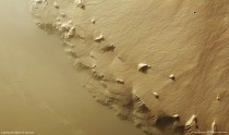 High-resolution view of southeast Olympus Mons flanks showing extensive networks of narrow overlapping lava flows taken by ESAs Mars Express on  January  