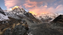 Himalayas turning it on for sunrise - Annapurna Mountain Range Nepal 