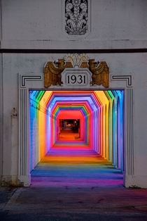 Historic pedestrian underpass retrofitted with colorful LED lighting 