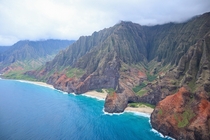 Honestly surprised I dont see more Napali coast here Napali coast Kauai Hawaii Taken during doors-off helicopter tour  x