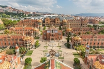 Hospital de Sant Pau in Barcelona Catalonia Spain was built between - The art nouveau site and UNESCO World Heritage Site comprises an architectural complex of  pavilions set in green space interconnected by underground galleries It was a fully functional