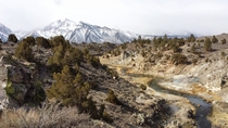 Hot Springs near Mammoth Lakes CA with the Sierra Nevadas  OC