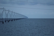 How the power lines at Lake Pontchartrain Louisiana USA simply and clearly show the curvature of the Earth