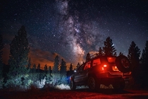 I do Galaxy photo sessions with peoples Jeeps here in Idaho This was from   stacked sky exposures with light painting and vehicle light exposures composited together
