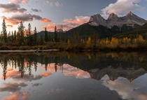 I do love my reflection shots Sunrise with the  Sisters Banff Alberta  jaywkphotocom IG jaywkphoto