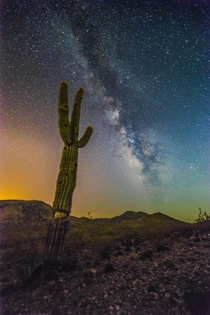 I had already posted this and a lot of you liked it However since I didnt state in the title that the picture of this Saguaro Cactus and Milky-way was in The Arizona desert it was removed So once again heres my light-pollution ridden starscape 
