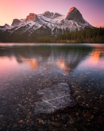 I think alpenglow is my favorite part about sunrise in the Rockies Mt Lawrence Grassi in Canmore Alberta 