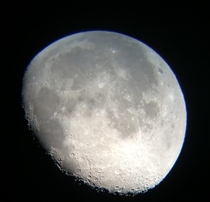 I took a picture of the Moon with my dads telescope  days ago I am very proud of how it turned out