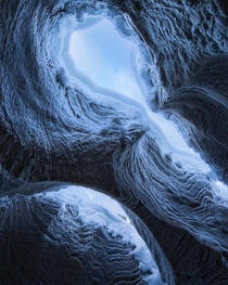 I went to Yoho National Park to photograph the underside of a frozen waterfall 