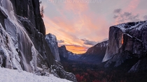 Ice and Fire in Reverse Tunnel Viewpoint in Yosemite Park California by Jay Huang 