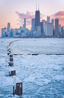 Ice floes sloshing against the shore in Chicago
