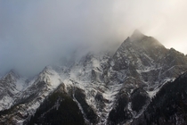 Ice fog enveloping the peaks of the Selkirks in British Columbia near Rogers Pass 