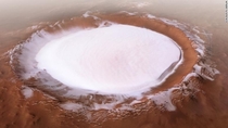 Ice on a crater in Mars