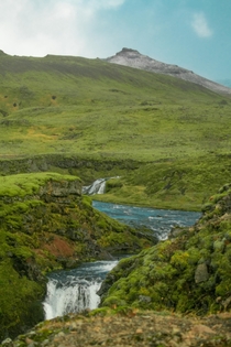 Idyllic Waterfall on a clear morning in Iceland 