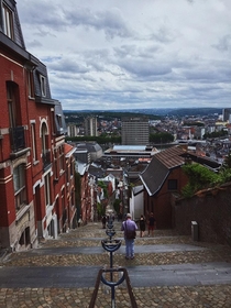If you go to Liege in Belgium climb the  steps of the mountain of Bueren to have a magnificent view of the whole city