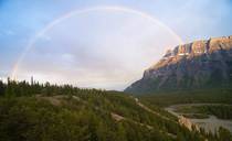 Impressive rainbow over the Tunnel Mountains - Banff Canada 