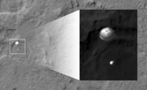 In response to the picture of Curiosity from the MRO This is of the landing sequence and was even harder to image