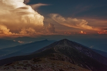Incredible clouds catching the last daylight atop Franconia Ridge New Hampshire 