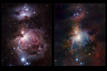 Infrared  Visible comparison of the Orion Nebula 