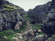 ingvellir Park in Iceland where a divergent boundary creates rifts in the crust 