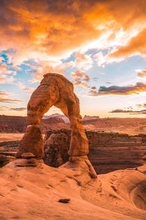 Insane fire sunset above Delicate Arch Utah USA  by hansiphoto