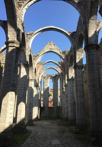 Inside the ruins of St Drottens Church in Visby Sweden 