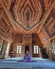 It is totally made of wood This mosque is built according to the earthquake seismicity of Nishapur Iran It is regarded as the first earthquake-proof Wooden Mosque in the world that has an area of  square meters