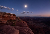 It was incredible to witness the nearly full moon rising over the amazing landscape of Dead Horse Point UT 